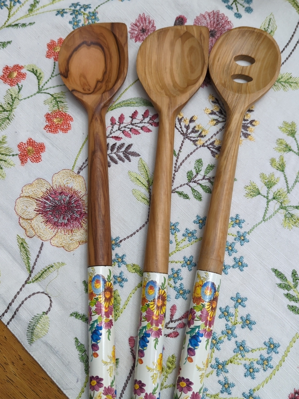 Mackenzie Childs set of three wooden spoons. White Flower Market